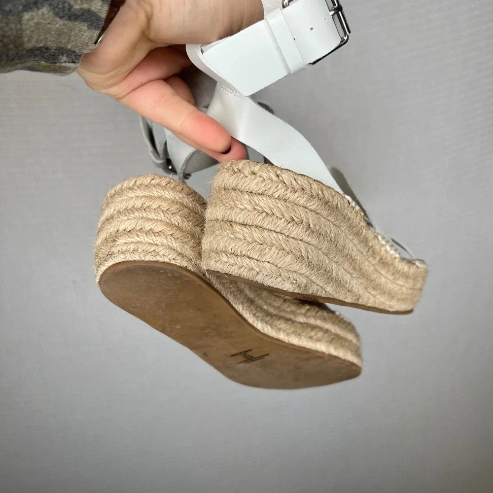 The‎ Drop White Leather Espadrille Platform Wedge Sandals Ankle Strap Size 6